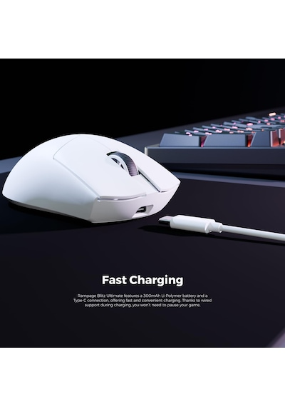 Blıtz Ultımate 8k Bt+wired+2.4g Beyaz Kablosuz Paw3950 Nordıc 52840 Mcu Gaming Oyuncu Mouse Blitz Ultimate