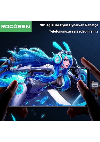 Rocoren Usb-a To Type-c 90 3a Hızlı Şarj Ve Data Kablosu 50 Cm
