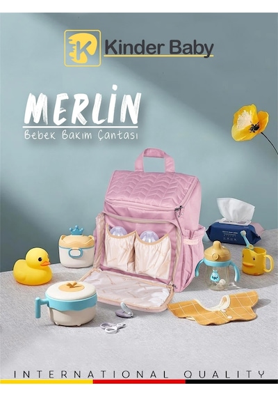 Kinder Baby Merlin Anne Bebek Bakım Çantası Gül Kurusu Pembe