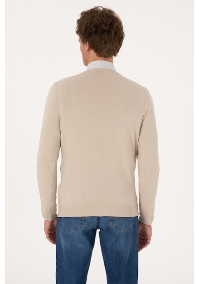 U.S. Polo Assn. Erkek Slim Fit V Yaka Taş Melanj Basic Kazak 50288881-VR225