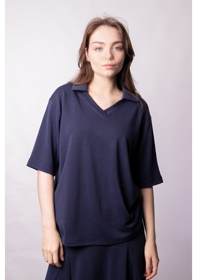 Kadın Yumşak Dokulu Esnek Kumaş V Yaka Yakalı Düşük Omuzlu Dirsek Boy Kollu Oversize Bluz-lacivert Lacivert Kadın Yumşak Dokulu Esnek Kumaş V Yaka Yakalı Düşük Omuzlu Dirsek Boy Kollu Oversize Bluz-lacivert Lacivert