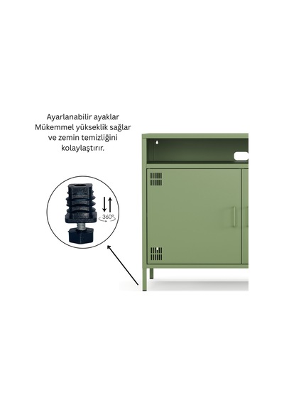 Pera Tv Ünitesi, Tv Dolabı,2 Kapaklı, Açık Raflı 100,50 X 40 X 79,50 Cm Ral 6011 Yeşil
