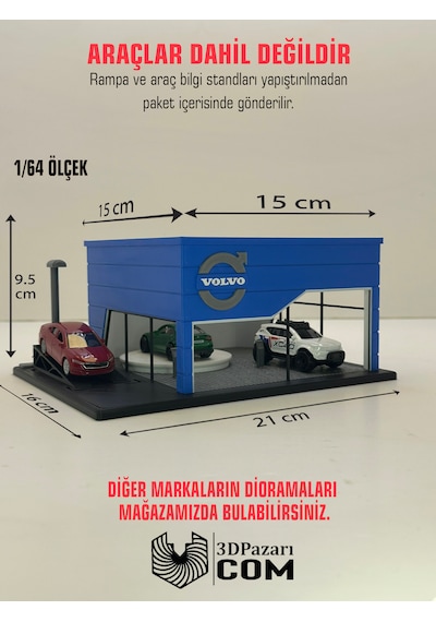 3d Baskı 1/64 Ölçekli Volvo Showroom Tasarımlı Diorama Araç Sergileme Garajı