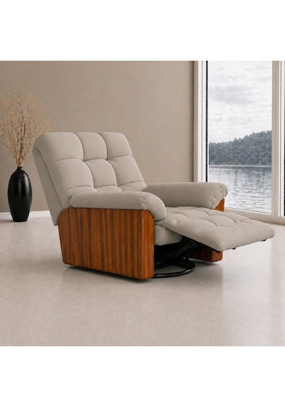Smarto Relax Porto Tv Koltuğu Elektrikli Masajlı Isıtmalı Ahşap Yan Panelli Polyester Kumaş Baba Koltuğu Bej