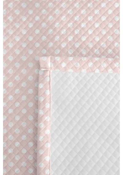 Evimde Bambaşka Puantiyeli Pastel Pembe Kız Çocuk Pike Takımı - Beyaz Minimal Bebek Odası Yatak Örtüsü 160x220  CM