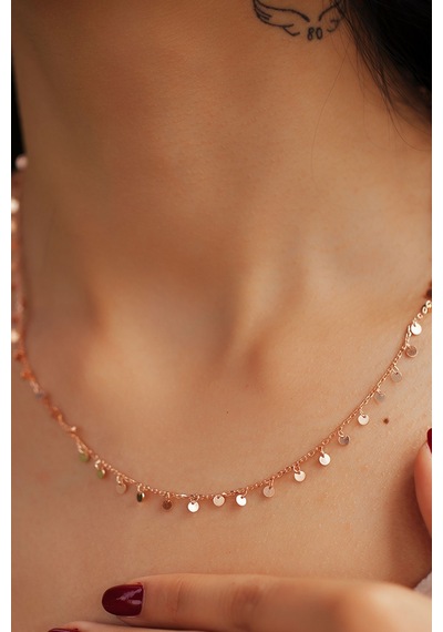 Papatya Silver 925 Ayar Rose Altın Kaplama Sıralı Gümüş Pul Kolye