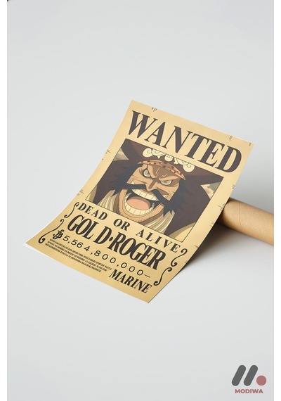 One Piece Gol D Roger Wanted Poster, Çerçevesiz Yüksek Kalite Duvar Afişi - Anime Severlere Özel Hed