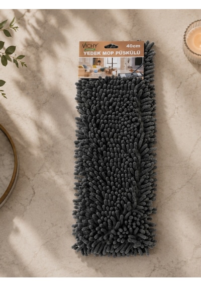 Yedek Mop Püskülü 40 Cm Şönil Mikrofiber Mop Başlığı Ultra Emici Yıkanabilir Bez Vıchy-7035