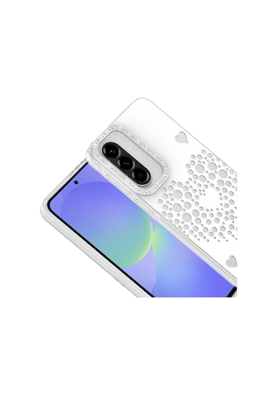 Maks Technology Samsung Galaxy Uyumlu A36 Kılıf Damla Taşlı Mkst Rivas Sert Pc Kapak - Beyaz