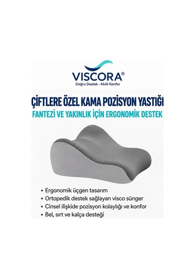 Çiftlere Özel Çok Amaçlı Visco Pozisyon Yastığı Kavisli Kama Destek Minderi 50 X 40 X 23 Cm Gri