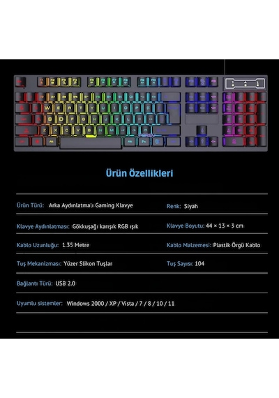 Shopytech Rgb Aydınlatmalı 104 Tuş Gaming Klavye Usb 2.0 Mekanik Tuş Hissi Fn Kısayolları