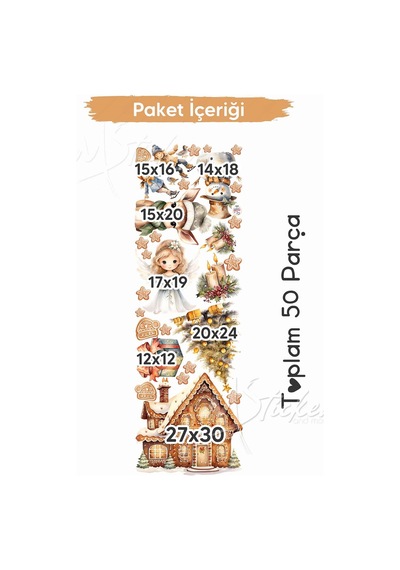 Yeni Yıl Masalı, Sevimli Yılbaşı Figürleri Sticker Seti, Kış Yılbaşı Süsü Sticker Cam Duvar Sticker Dijital Baskı