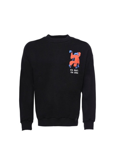 Wessi Bisiklet Yaka Baskılı Siyah Erkek Sweatshirt Siyah