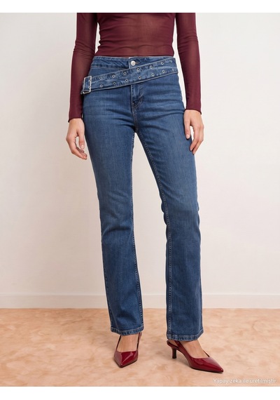 Dilvin 72355 Kemer Detaylı Bootcut Jean-mavi