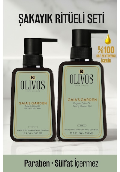 Gaia S Garden Şakayık Bakım Seti Zeytinyağlı Parabensiz Duş Jeli + Sıvı Sabun 1250 Ml