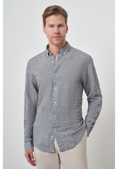 Morven Erkek Gri Pamuk Trend Slim Fit Düğmeli Yaka Gömlek 25ys004011100 Gri