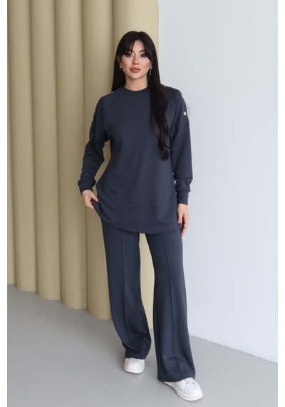 Balenbi Omuz Çıtçıt Detaylı Bisiklet Yaka Oversize Modal Tesettür Takım 1178 Füme Balenbi Omuz Çıtçıt Detaylı Bisiklet Yaka Oversize Modal Tesettür Takım 1178 Füme