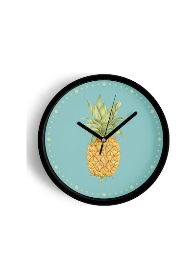 Ananas Tasarımı Mutfak Duvar Saati - 25cm - Önü Camlı Siyah Kasa - Sessiz Mekanizma-jh0537 Siyah