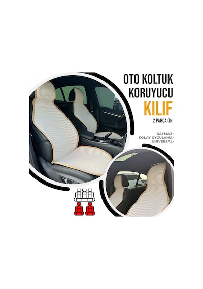Oto Koltuk Koruyucu Kılıf Krem Universal 2 Parça Ön A+ Kalite
