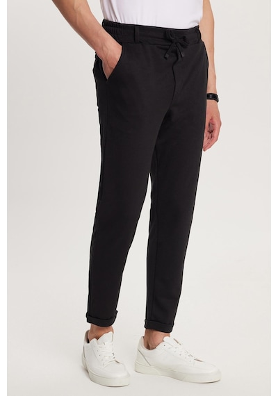 Tudors Erkek Slim Fit Pamuklu Beli Bağlamalı Yan Cepli Katlamalı Paça Jogger Siyah Pantolon-33811 Siyah
