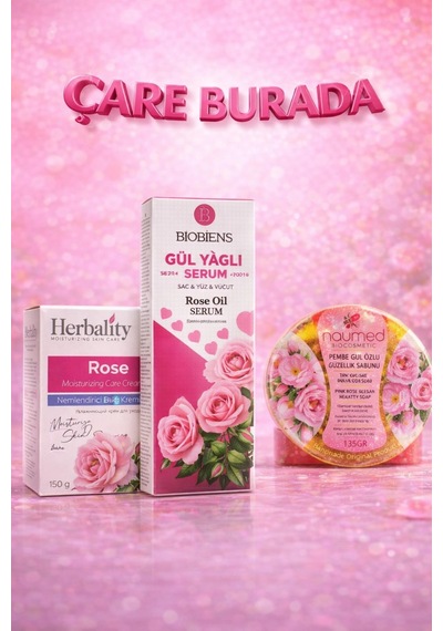Gül Yağlı Serum 100 Ml Saç & Vücut & Yüz + Gül Özlü Nemlendirici Krem 150 G + Gül Özlü Güzellik Sa