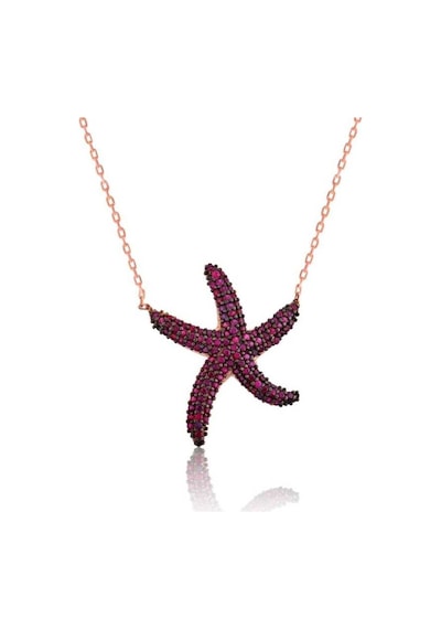 Gümüş Pembe Deniz Yıldızı Kadın Kolye (551164414)