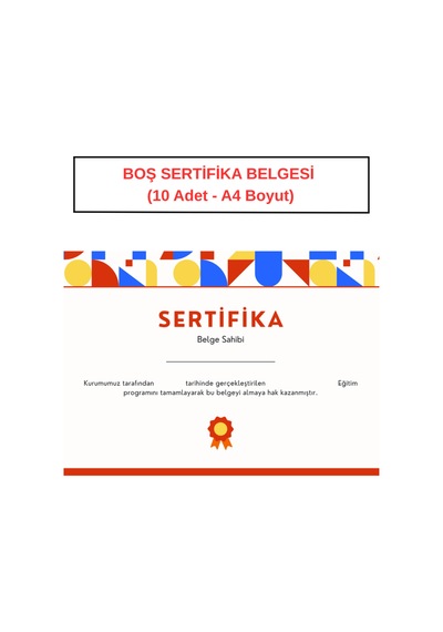 Boş Sertifika Belgesi 10 Adet - A4 Boyut