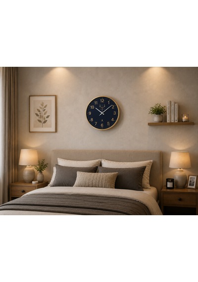 Lacivert Gold Premium Duvar Saati Dijital Göstergeli Modern Dekoratif Saati