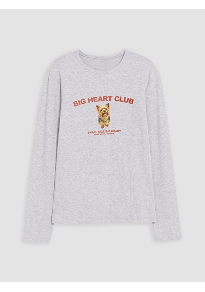 LC Waikiki Lcw Kids Gri Teddy Bear Baskılı Kız Çocuk Tişört Grey Melange