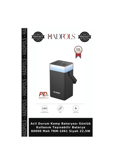 Acil Durum Kamp Bataryası Günlük Kullanım Taşınabilir Batarya 60000 Mah Trm-1061 Siyah 22,5w Diğer