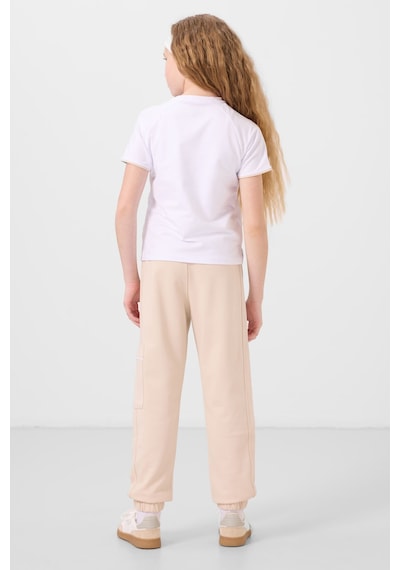 Tommylife Beyaz-bej O Yaka Baskılı Lastik Paça Kargo Cepli Kız Çocuk Eşofman Takım - 75173 Beyaz/bej Beyaz - Bej