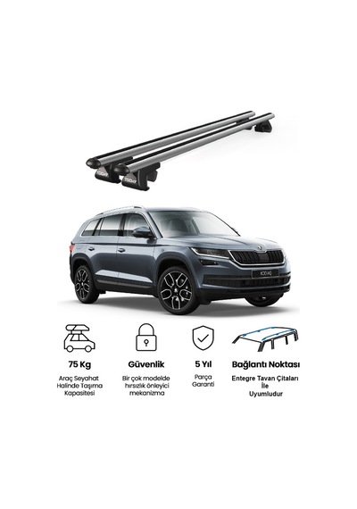 Venüs Skoda Kodiaq 2017 Ve Sonrası Uyumlu Gri Ara Atkı Port Bagaj Tavan Barı
