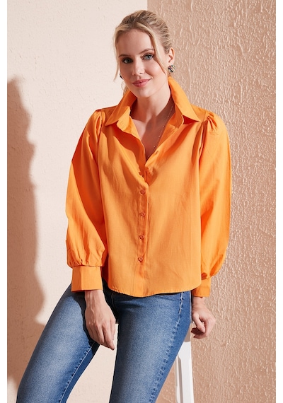 Lela Regular Fit Balon Kollu Poplin Bayan Gömlek 611Go0153 Oranj Lela Regular Fit Balon Kollu Poplin Bayan Gömlek 611Go0153 Oranj