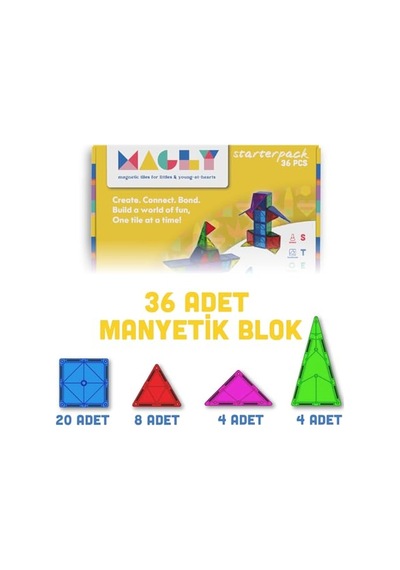 Manyetik Yapı Blokları Çocuklar Için Renkli 3 Boyutlu 36 Parça Manyetik Karo Oyun Seti