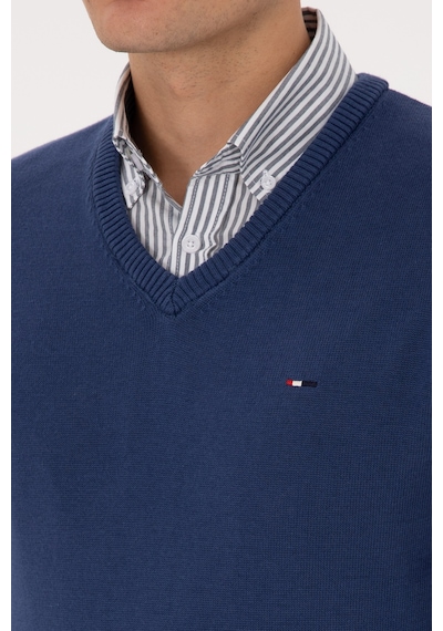 U.S. Polo Assn. Erkek Slim Fit V Yaka İndigo Basic Kazak 50313668-VR028