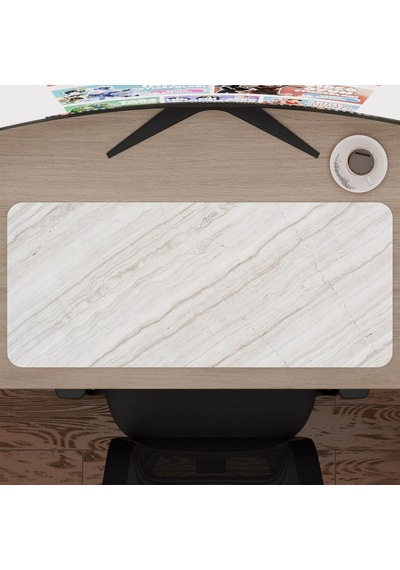 Beyaz Mermer Desenli Oyuncu Gaming Mouse Pad Kauçuk Kaymaz Taban Mousepad V2, 70x30 Xl