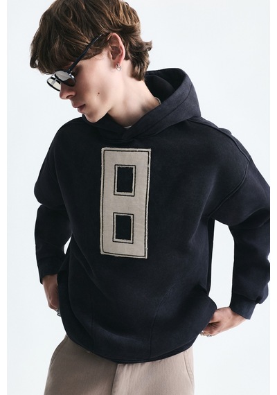 Vamos Numara Baskılı Oversize Sweatshirt Siyah
