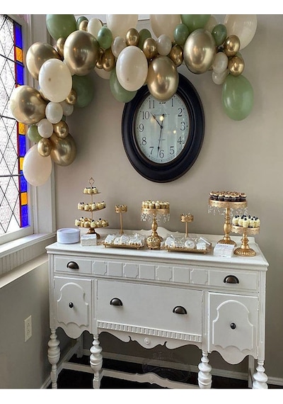 7 Küf Yeşili 3 Krom Gold 3 Kum Rengi Pastel Balon Gold Happy Birthday Banner Mini Zincir Balon Seti