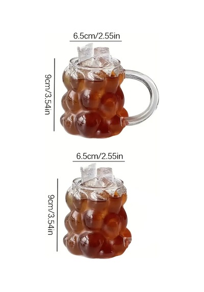 6lı Üzümlü Boncuk Bardak Pipetli Cam 350 Ml Kulplu Kulpsuz Meşrubat Su Kahve Sunum Kokteyl Bardağı Şeffaf