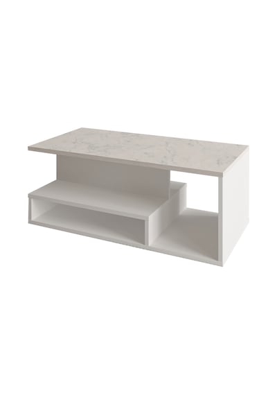 Vera Mini Orta Sehpa Modern Tasarım, Fonksiyonel Raflı Yap Beyaz/beyaz Mermer