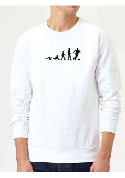 Futboll Evrimi Baskılı Beyaz Erkek Örme Sweatshirt