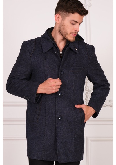 Plt8335 Dewberry Erkek Palto-Diagonal Siyah-Mavi-Diagonal Siyah-Mavi Siyah - Mavi