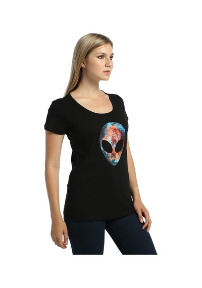 Bant Giyim - Alien Cosmos Siyah Kadın T-Shirt Tişört