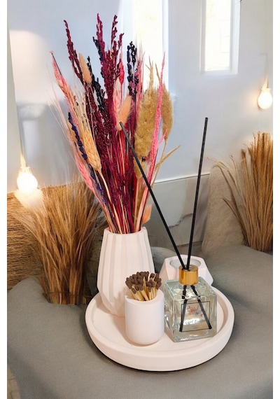 Modern Vazo Seti-tealight Mumluk-kibritlik-oda Kokusu-vazo Mum Ve Oda Kokusu Çubuğu Dahildir Beyaz