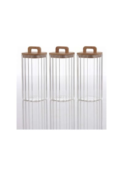 Bambu Kapaklı Borosilikat Cam Kavanoz Takımı - 3 Parça 1100 Ml Şeffaf