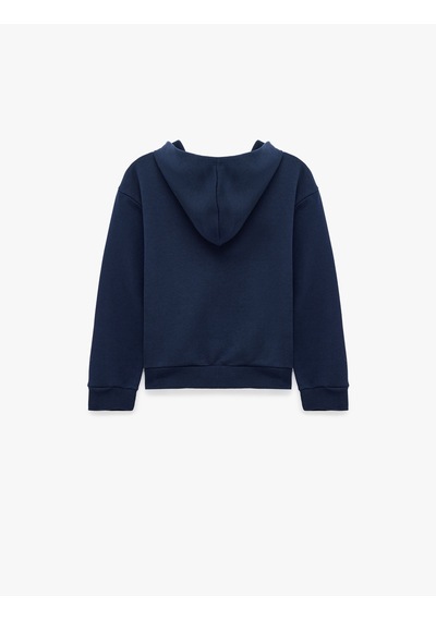 Koton Cepli Uzun Kollu Baskılı Oversize Kapşonlu Fermuarlı Sweatshirt Lacivert 7wkg10018ak