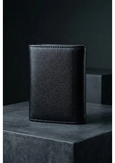 Vanilla Collection İsim Baskılı Hakiki Deri Erkek Cüzdan Mıknatıslı Kompakt Kartlık Portföy Siyah Dik Model