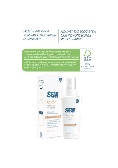 Seay SPF50+ Yüksek Korumalı Leke Karşıtı ve Cilt Tonu Eşitleyici Güneş Kremi Su Bazlı 125 ML