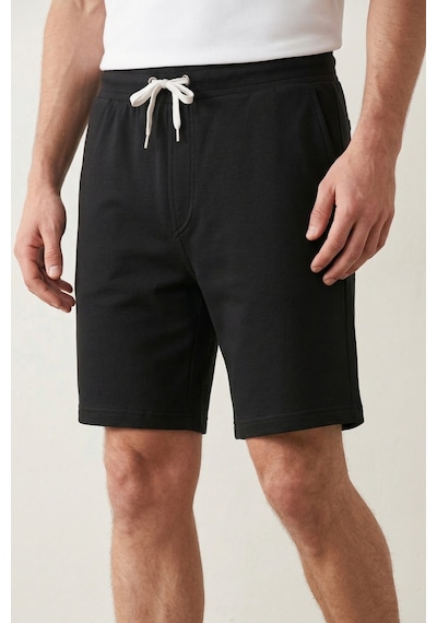 Elemge Pamuklu Erkek Siyah Casual Şort Yan Cepli Bağcıklı Regular Fit Boru Paça Günlük Bermuda 2 Iplik