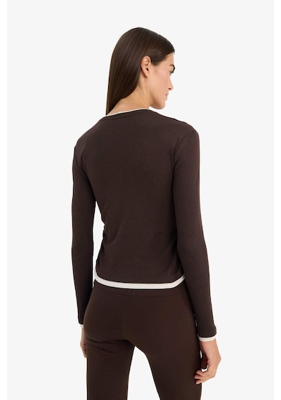 Defacto Slim Fit Dar Kesim Bisiklet Yaka Ribana Uzun Kollu Tişört E6548ax25aubn267 Kahve